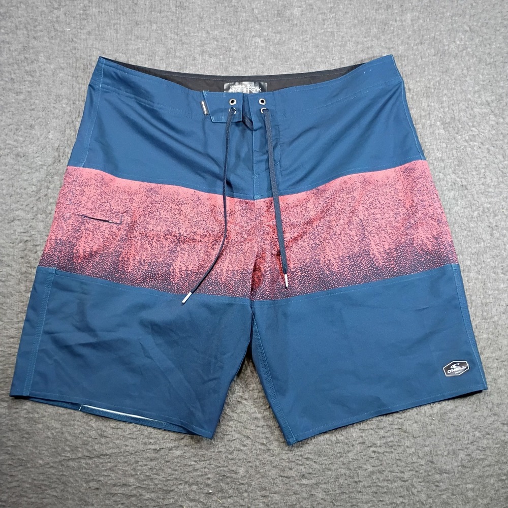 O'Neill Hyperfreak Board Shorts Mens 36 Blue Pink Gradient Striped Swim Trunks